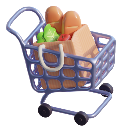 Groceries Shopping In Cart  3D Icon