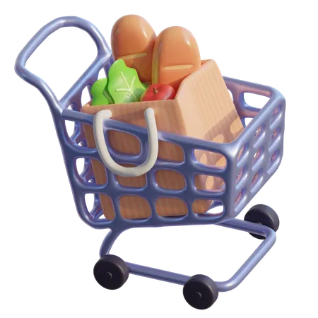 Groceries Shopping In Cart  3D Icon