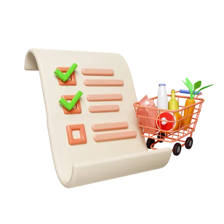 Three Dimensional 3 D Checklist Shopping Order Supermarket List Delivery Buy Commerce Online Basket Cart Sale Icon Business Shop Retail Marketing Product Check Purchase Bag Concept Market Service Design Grocery 3D Icon