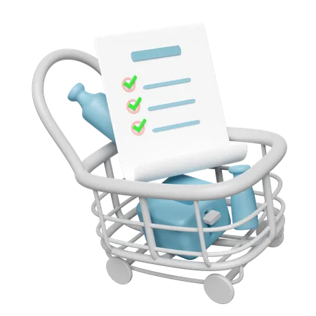 3 D Shopping Carts Or Basket With Checklist Miscellaneous Isolated 3 D Illustration Render 3D Icon