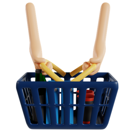 Grocery Shopping Basket Essentials  3D Icon