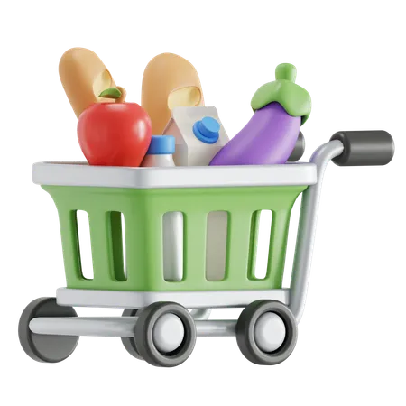 Shopping Cart With Grocery 3D Icon