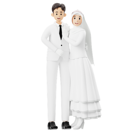 Groom And Bride Giving Shoulder Hug Pose  3D Illustration