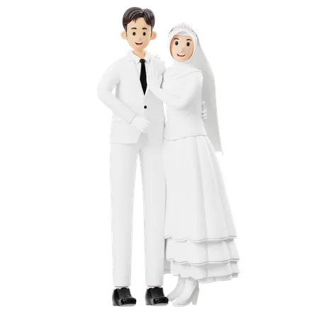 Groom And Bride Giving Shoulder Hug Pose  3D Illustration