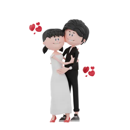 Groom and bride hugging  3D Illustration