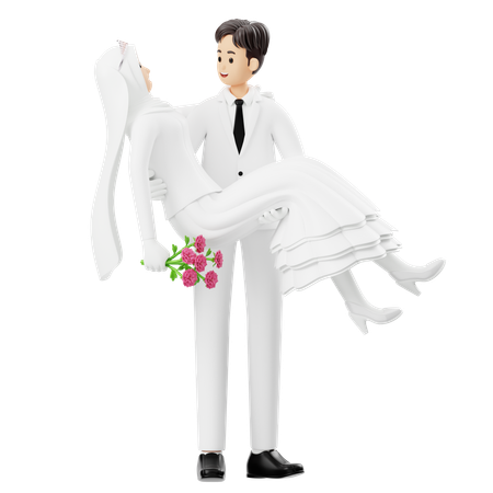 Groom Carrying Bride  3D Illustration