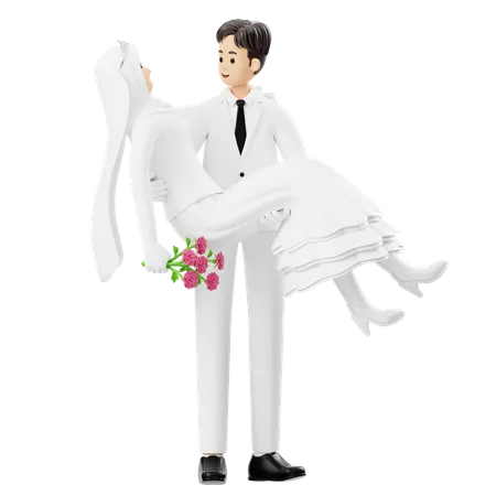 Groom Carrying Bride  3D Illustration