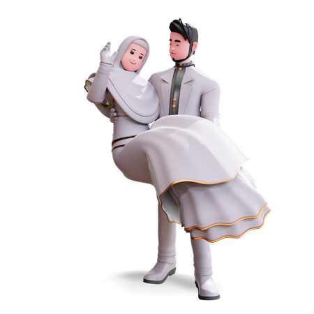 Groom holding bride in his arms  3D Illustration