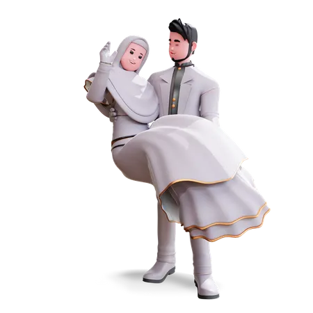 Groom holding bride in his arms 3D Illustration