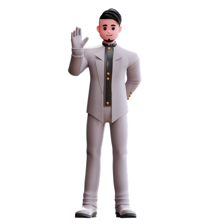 Groom raising hand  3D Icon