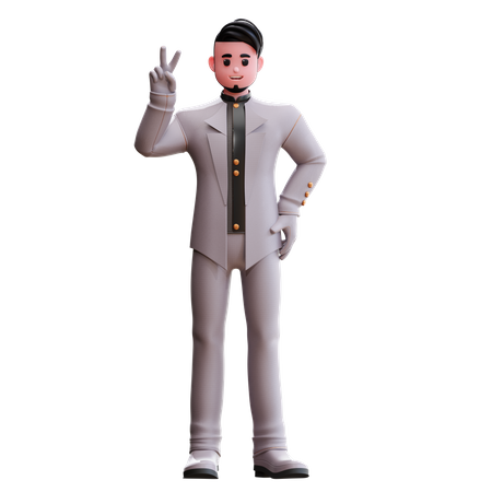 Groom showing peace sign  3D Illustration