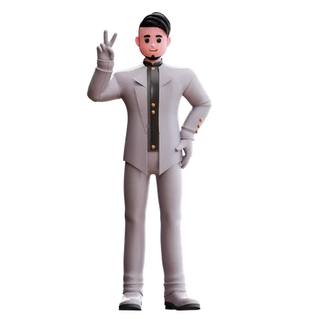 Groom showing peace sign  3D Illustration