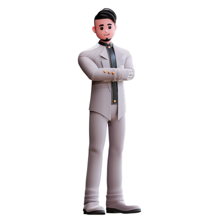 Groom standing with folded hands  3D Icon