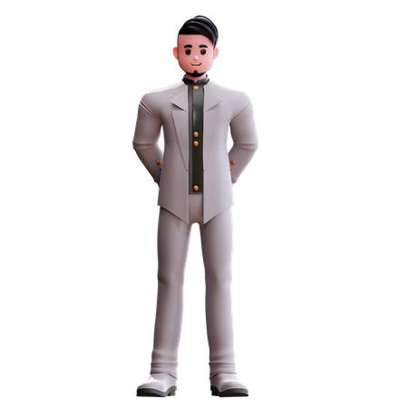 Groom with hands behind 3D Illustration