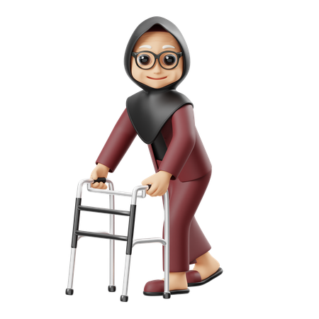 Großmutter mit einem Walker  3D Illustration