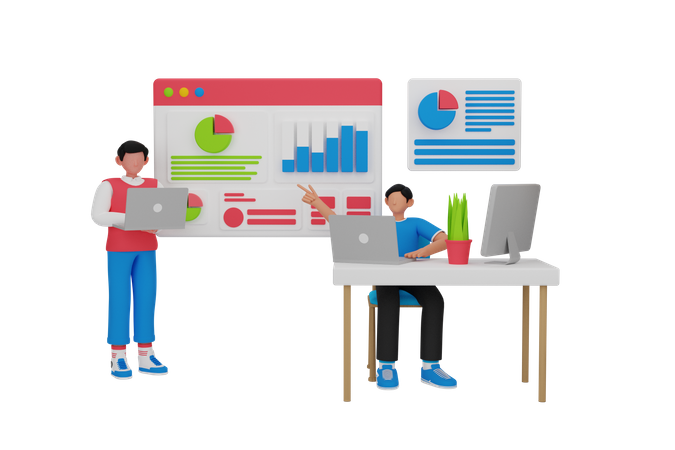 Group of employee doing business analysis  3D Icon