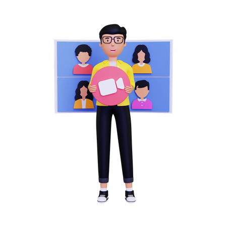 Group of People Doing Video Conference  3D Icon