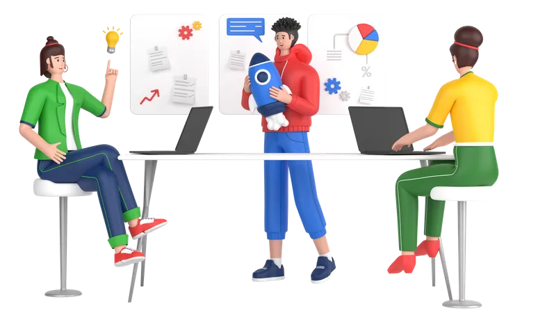 Group Of People Starting A Business Project  3D Illustration