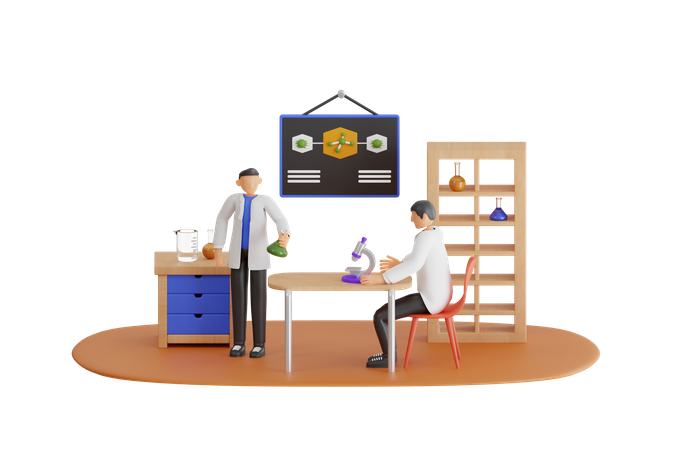 Groupe de scientifiques travaillant au laboratoire  3D Icon
