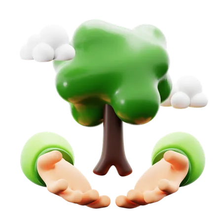 Hand Holding Tree For Save The World Forest And Fresh Air No Pollution Ecology Movement Concept 3 D Icon Illustration Render Design 3D Icon