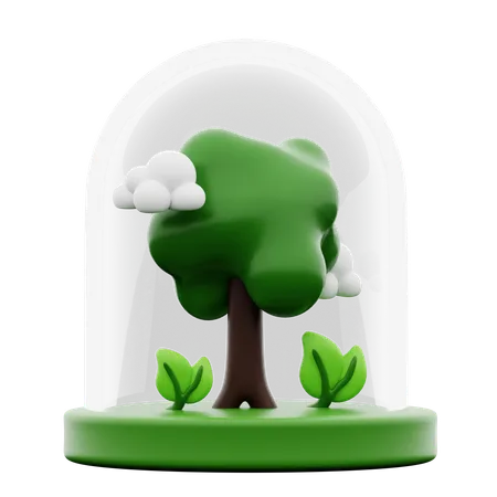 Tree And Plant Forest Inside Clear Glass Dome For Fresh Air Incubation Ecology Concept 3 D Icon Illustration Render Design 3D Icon