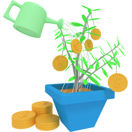3 D Illustration Of Growing Investment Plant 3D Icon