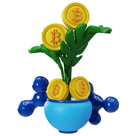 Growing Wealth in Bitcoin Blockchain  3D Illustration