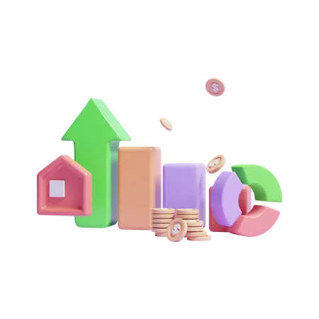 Business Money Investment Growth Up Concept Icon Or 3 D Business Grow Up Icon With Stock Coin 3D Icon