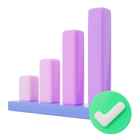 3 D Graph Growth Icon With Check Marks On Transparent Confirmed Or Approved Statistical Analysis Icon Tools To Measure Of Business Success Data Element 3 D Rendering 3D Icon