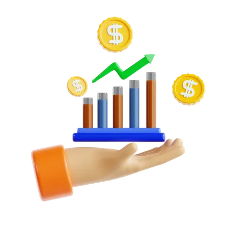 Growth Chart with Hand and Money  3D Icon