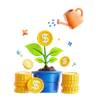 Growth of Wealth Illustrated Through Coins and a Plant