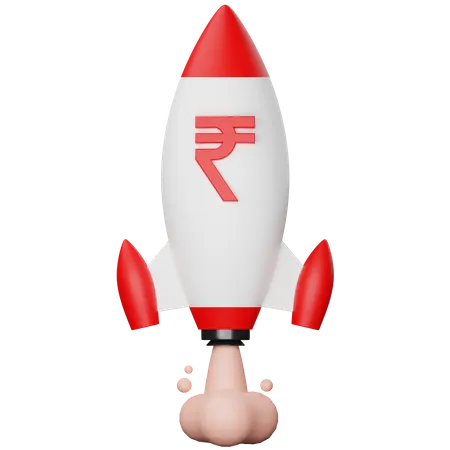 Growth Rupee Economy Rocket  3D Icon