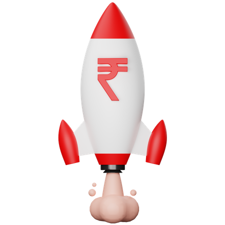 Growth Rupee Economy Rocket 3D Icon