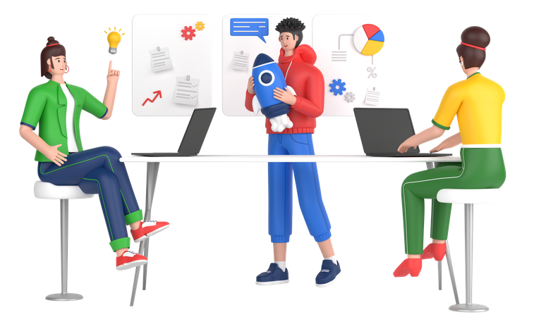 Grupo de pessoas iniciando um projeto empresarial  3D Icon