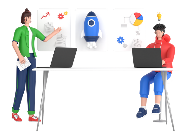 Grupo de pessoas iniciando um projeto empresarial  3D Icon