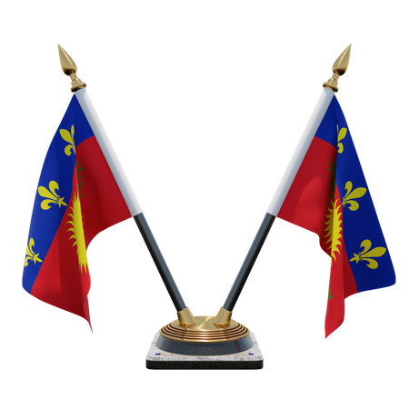 Guadeloupe Double Desk Flag Stand  3D Illustration