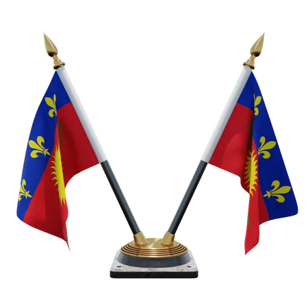 Guadeloupe Double Desk Flag Stand  3D Flag