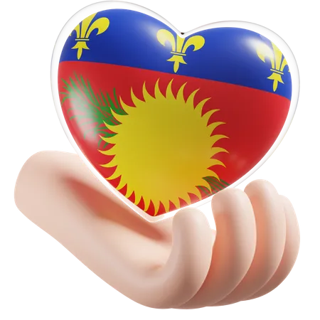Guadeloupe Flag Heart Hand Care  3D Icon