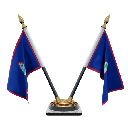 Guam Double Desk Flag Stand  3D Flag