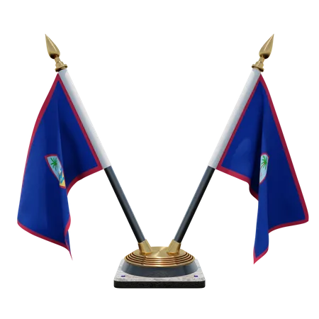Guam Double Desk Flag Stand  3D Flag