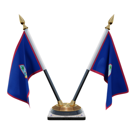 Guam Double (V) Desk Flag Stand  3D Icon
