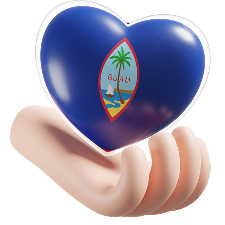 Guam Flag Heart Hand Care  3D Icon