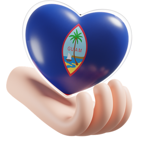 Guam Flag Heart Hand Care 3D Icon
