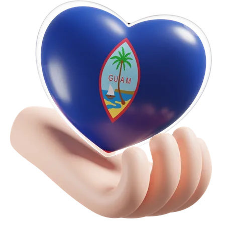 Guam Flag Heart Hand Care  3D Icon