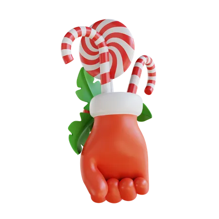 Guantes navideños y dulces  3D Icon