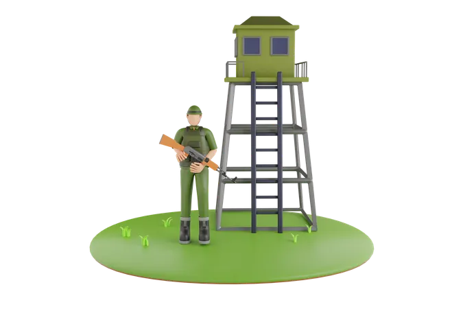Watch Tower With Guard Guard Tower 3 D Illustration 3D Illustration