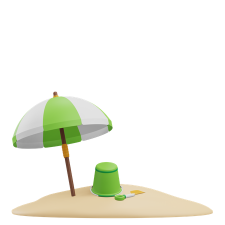 Balde de praia guarda-chuva e pá  3D Icon