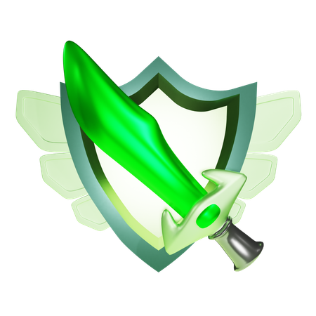 Guardian Rank With A Green Sword And White Wings  3D Icon