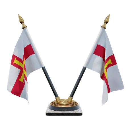 Guernsey Double Desk Flag Stand  3D Illustration