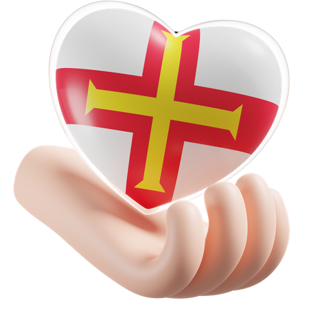 Guernsey Flag Heart Hand Care  3D Icon